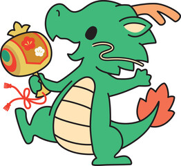 打ち出の小槌を持った龍のかわいいイラスト