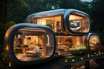 Exterior of the house of the future in night