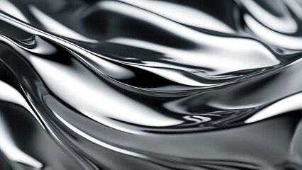 Obraz premium Silver liquid chrome background, shiny metal waves.