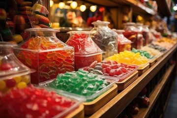 Fototapeta na wymiar European Christmas markets, buying candy from market