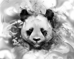 painted panda animal head in smoke - 642009389