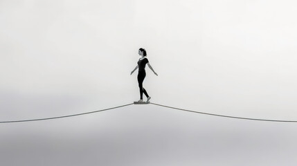 looking for balance and harmony, a tightrope walker - obrazy, fototapety, plakaty