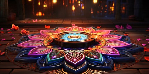 Diwali Rangoli design pattern with colors cartoon Theme