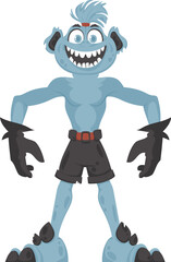 This is a funny and entertaining blue creature. Cartoon style.