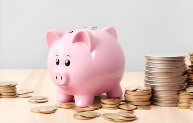 piggy bank and coins Savings for investment concept