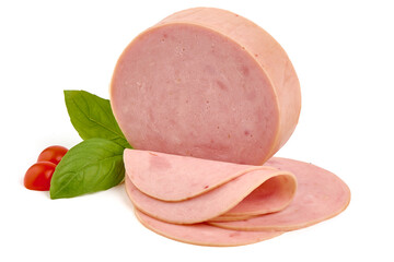 Boiled Ham Slices, close-up, isolated on a white background. © GSDesign