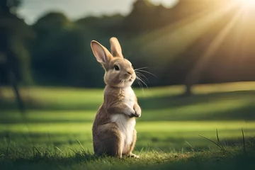 Fotobehang rabbit in the grass © tippapatt