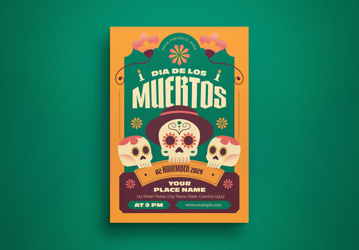 Yellow Green Flat Design Dia De Los Muertos Layout