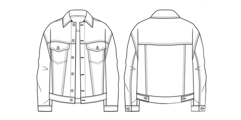 MEN AND BOYS WEAR SWEAT TOPS AND DENIM JACKETS FLAT SKETCH VECTOR