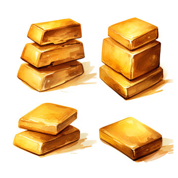  icon a pile of gold bars element watercolor, generative ai