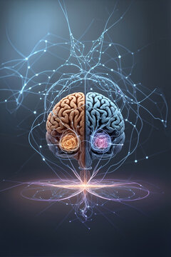 Brain, connectivity and electricity concept, artificial intelligence concept, poster, generative ai