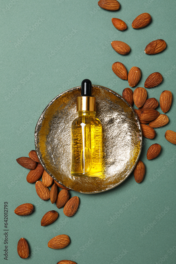 Wall mural Skin care and body care concept - almonds, almond oil - Wall murals