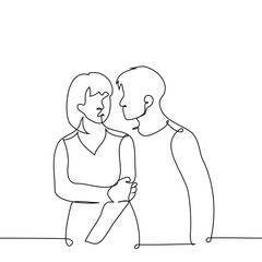 man stands close to a woman violating her personal space and makes her uncomfortable - one line art vector. concept to invade someone else's personal space, harassment, domination and suppression