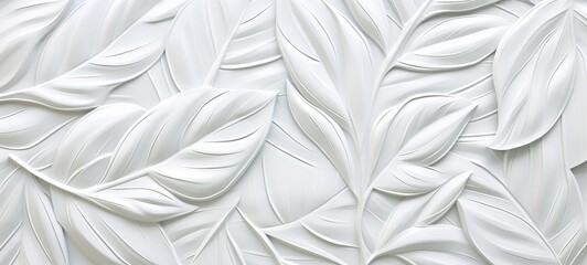 White geometric floral tropical leaves 3d tiles wall texture background banner illustration