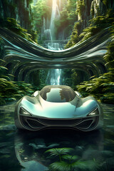 futuristic car in magic crystal ball
