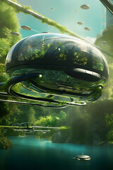 futuristic car in water