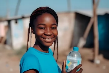 Badezimmer Foto Rückwand Heringsdorf, Deutschland African girl with a bottle of clean water in her hand.