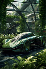 futuristic car in the forest