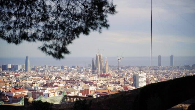 top view of barcelona with the sagrada familia in the center, spain