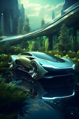 futuristic car in water