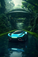 futuristic car on the water