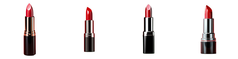 Compact black tube of vibrant red lipstick for alluring lip enhancement transparent background - obrazy, fototapety, plakaty