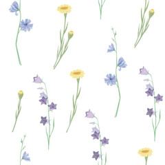 Vector seamless pattern with watercolor meadow flowers - 642018726