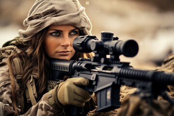 Fototapeta premium a woman sniper in camouflage