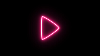 play button round flat Icon. Neon glowing play button. Neon glowing play button with neon circle. Glowing Play Button