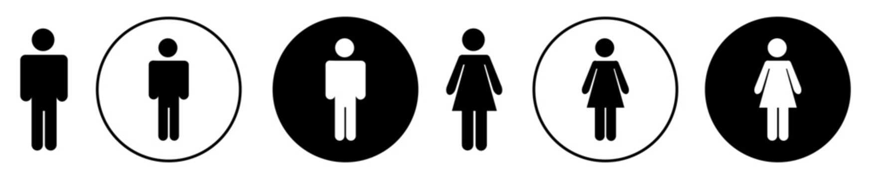 Male and female Toilet vector icon set. bathroom wc men and woman gender symbol in black color.