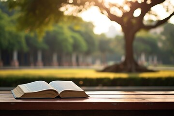 An open book on a wooden table