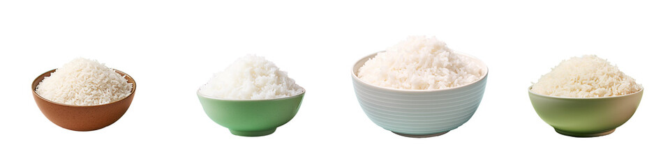 White rice in a black bowl isolated on a transparent background