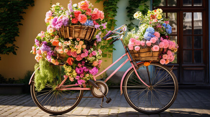 Fototapeta na wymiar Decorating Your Bicycle with Flowers for a Whimsical and Eco-Friendly Ride
