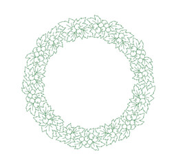 Ribes berry line pattern circle frame ornament. Flourish background design element. Editable outline stroke. Vector line.