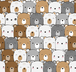 Seamless pattern of cute cartoon bears, vector illustration for fashion, poster, cover, fabric, wallpaper designs