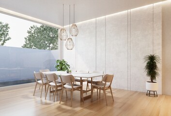minimal interior of the living room with a white base tone. 3D illustration render