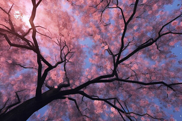 Tranquil Pink Blossom Under Serene Spring Sky.