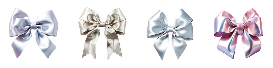 transparent background isolated silver bow for gift wrapping