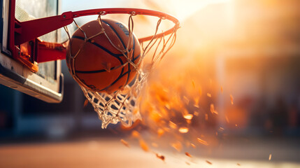 Basketball in basket, winning shot