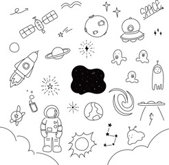 手描きの可愛い宇宙のイラストセット © Miruta