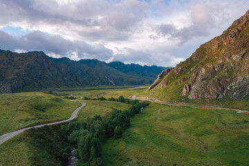 Summer landscape of the Altai Mountains, aerial top view
