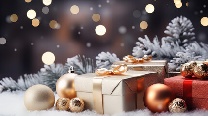 Fototapeta na wymiar christmas gift box and decorations