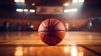 Ball kept at the center of Basketball court, close up shot