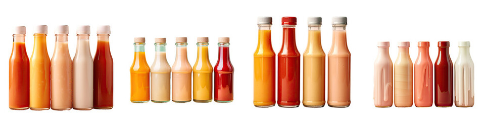 Tasty sauces in bottles on a transparent background