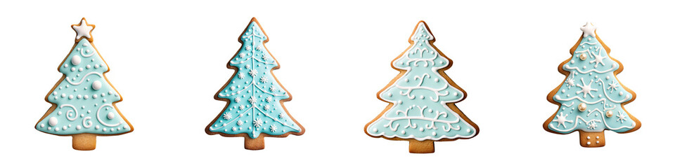 Fototapeta premium Festive blue gingerbread cookie and decoration on transparent background