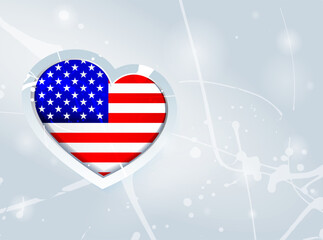 USA Flag in the form of a 3D heart and abstract paint spots background - 642028715