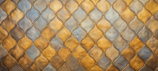 Abstract metallic gold silver mosaic tile wall texture background illustration - Arabesque moroccan marrakech vintage retro ceramic tiles pattern - obrazy, fototapety, plakaty