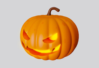 3D illustration carved Halloween Jack-O-Lantern Pumpkin isolated on a white background
