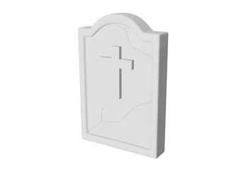 3D illustration white Tombstone Grave with christian cross isolated on transparent background