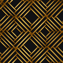 tapeta tło złote metaliczne linie na czarnym tle - wallpaper gold metallic lines on a black background - AI Generated